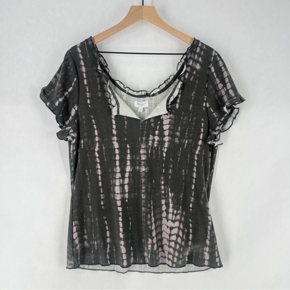 True Craft Plus Size‎ 1X Tie Dye Lettuce Edge Ribbed Top